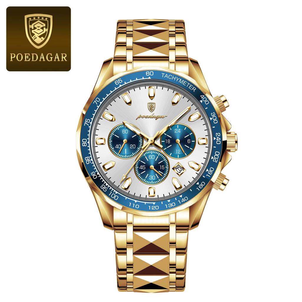 POEDAGAR Relógio Masculino de Marca de Luxo À Prova d'Água Luminoso de Aço Inoxidável Cronógrafo Data Quartzo Relógio de Negócios para Homem