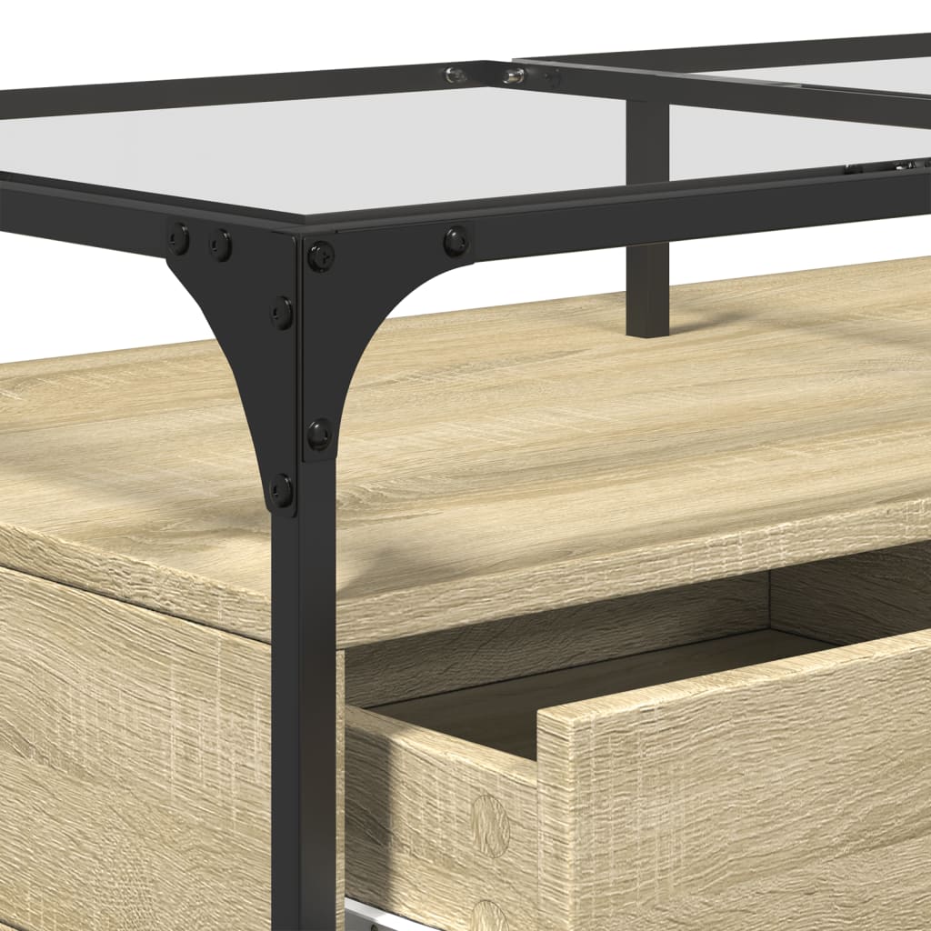 Coffee Table with Glass Top Sonoma Oak Finish 98.5 X 50 X 45 Cm Steel