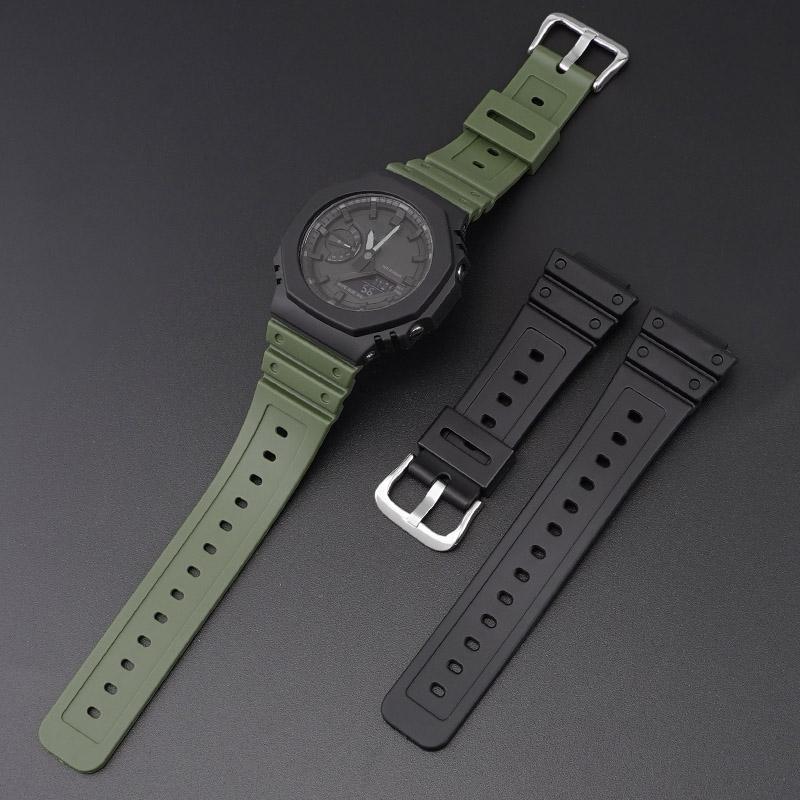 Rubber Strap for Casio G SHOCK GA 2100 DW-5600 Sport Bracelet Watch Band Stainless Steel Buckle TPU 16mm Replacement Wristband