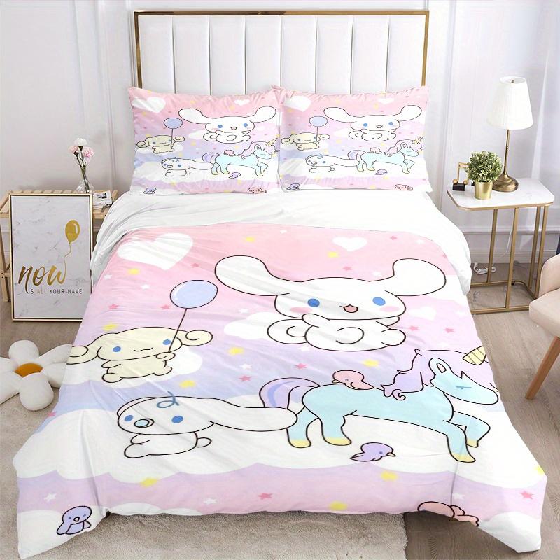 3pcs Unicorn and Cinnamoroll Printed Quilt Set - Soft and Comfortable Quilt Cover for Bedroom, Guest Room Decorative Bedding Set W113