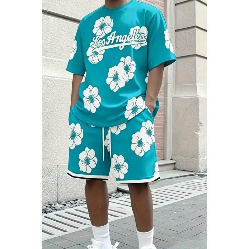 Personalisierter amerikanischer Sport-Zweiteiler Kalifornien 1987 bedrucktes kurzärmeliges T-Shirt + lässige Shorts Herren Trendiger Anzug