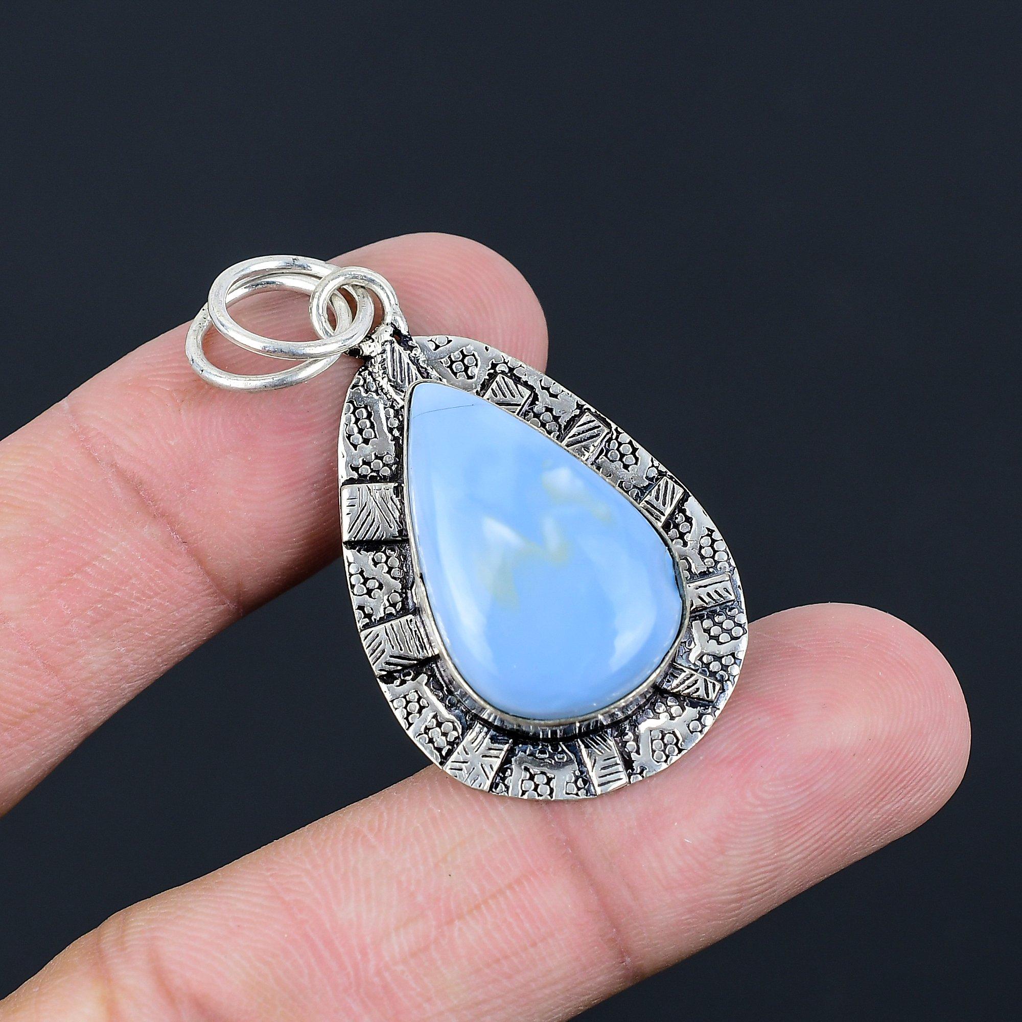 925 Sterling Silver Owyhee Blue Opal Stone Wedding Boho Engagement Wife Pendant