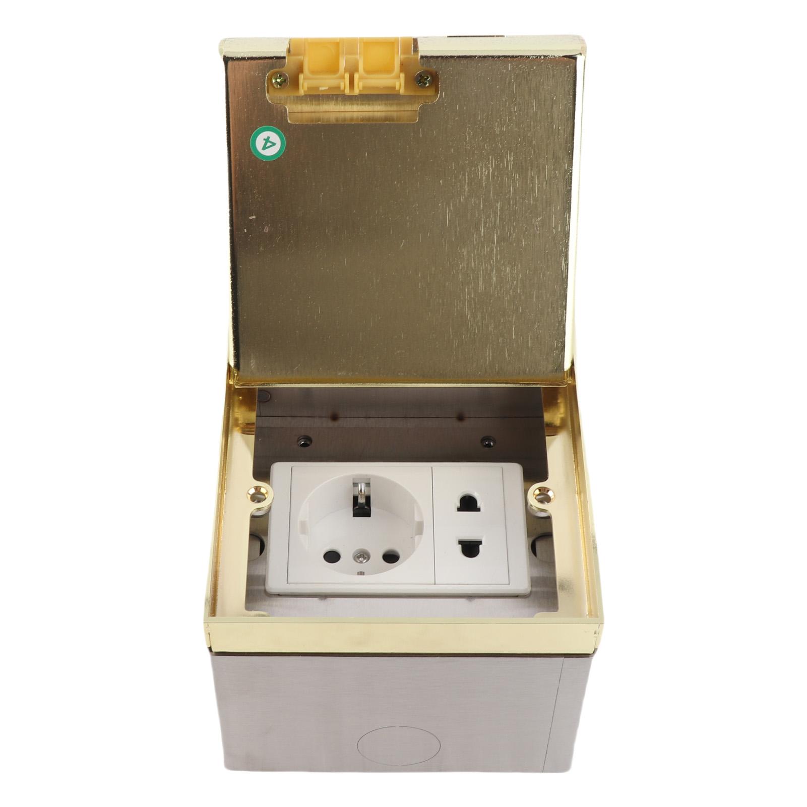 

Recessed Floor Outlet 16A 4000W Gold Stainless Steel PC Floor Electrical Socket Box for Office