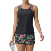 Women’s Two Piece Tankini Swimsuit Set with Floral Print Athletic Tank Top and Swim Shorts for Beach Pool Sports