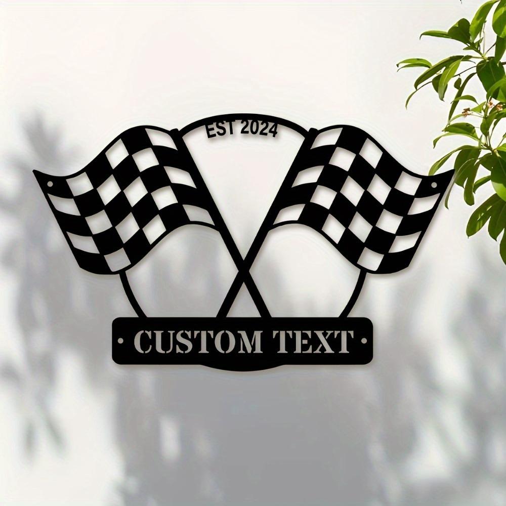 Custom Metal Sign Racing Flag Wall Art Personalized Address Plaque Home Office Decor