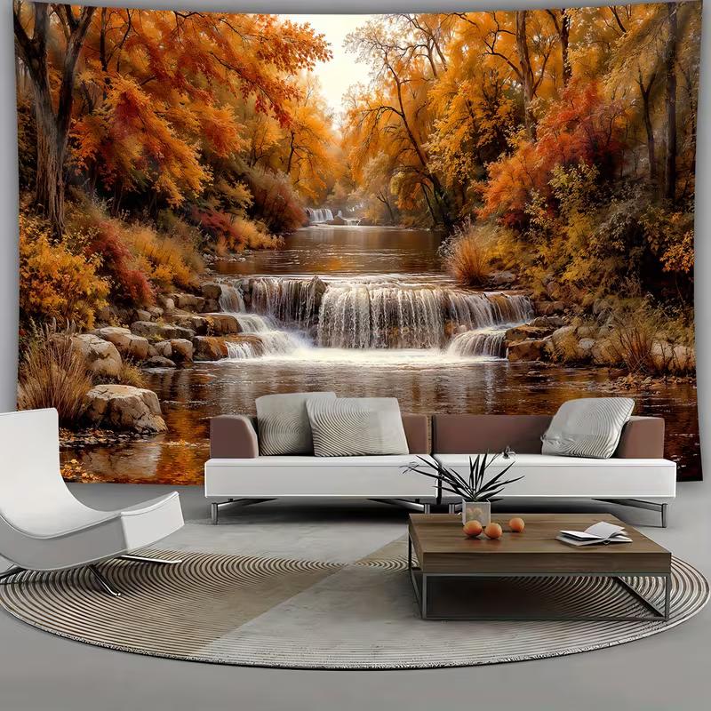 Живописный осенний водопад Гобелен Лесной речной пейзаж Настенное искусство Фон 47.2x31.5inch/120*80cm
