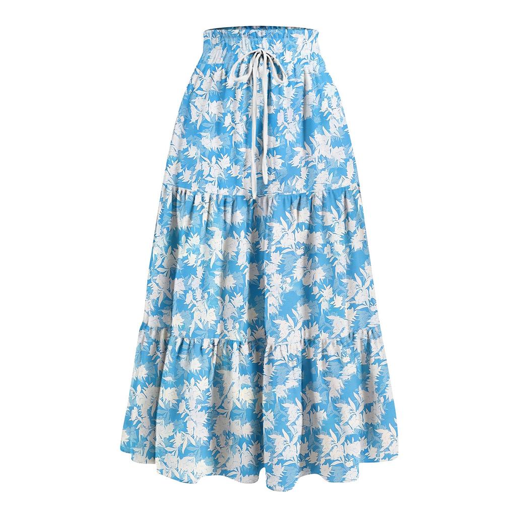 Kvinners Ruffled Spring Uformelt langt skjørt Ensfarget skjørt Retro plissert skjørt