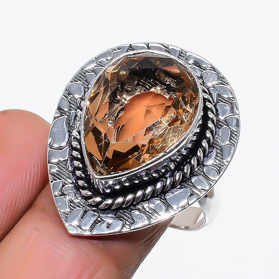 Morganite Gemstone Handmade 925 Sterling Silver Jewelry Ring Size 9 SU-10485