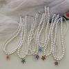 Y2K Style Double Layered-Pearl Clavicle Chain Flower Pendant Choker Necklace Fashion Jewelry Gift Dainty Beaded Necklace