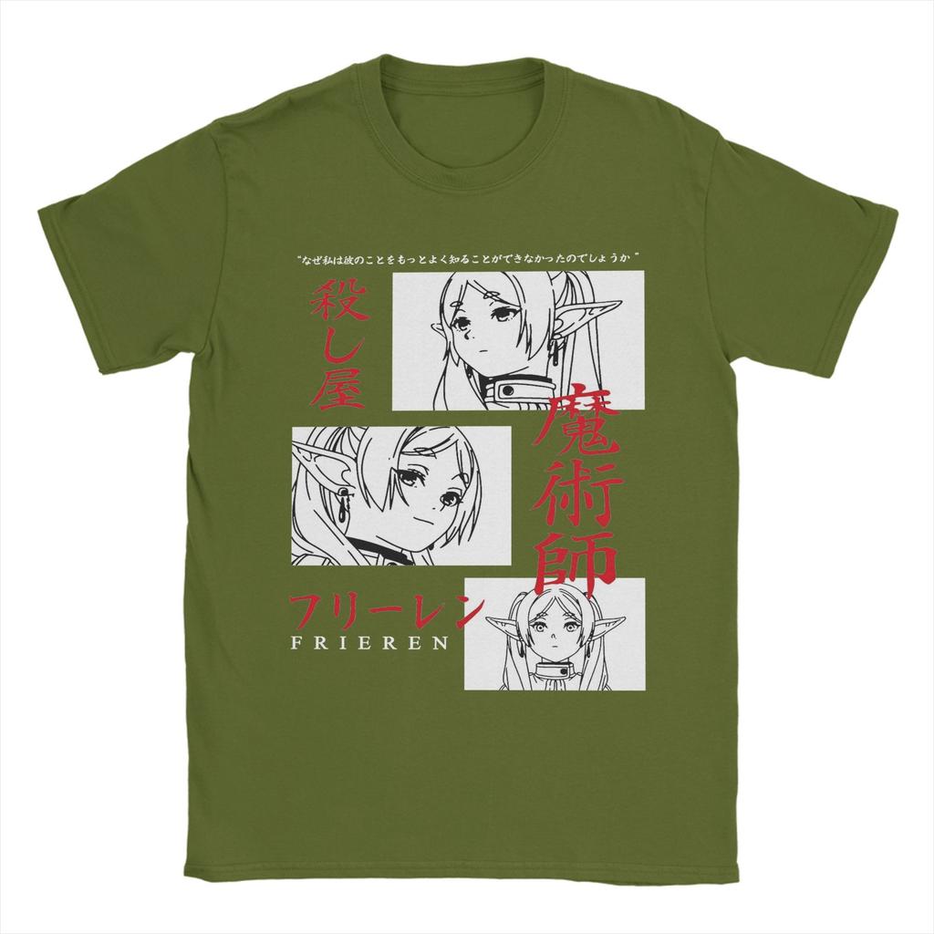 Sousou No Frieren T Shirt Men Pure Cotton Vintage T-Shirts Crew Neck Japanese Anime Tees Short Sleeve Clothing 4XL 5XL