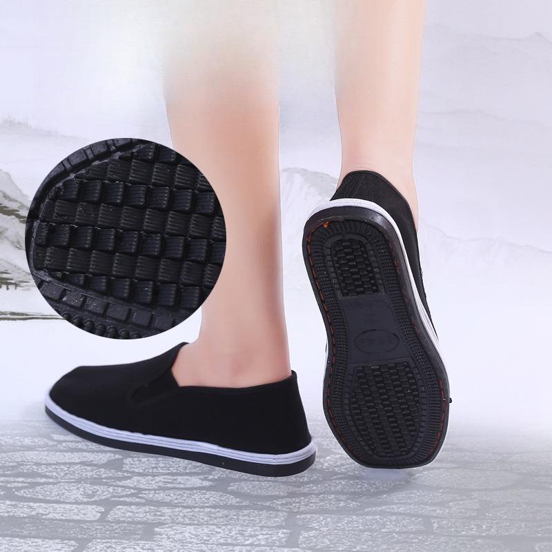 Men's Black Cloth Shoes – Thick Thousand-Layer Sole Canvas Shoes, Slip-On Low-Top Casual Footwear for Men
