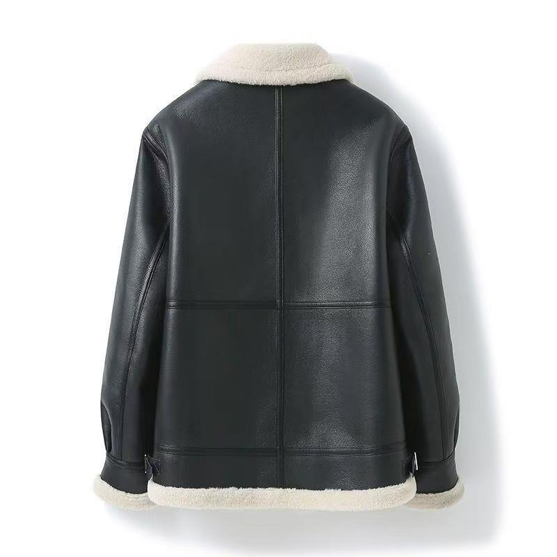 Fur and fleece integrated leather jacket new lapel thickened leather jacket wool winter men's jacket thermal jacket