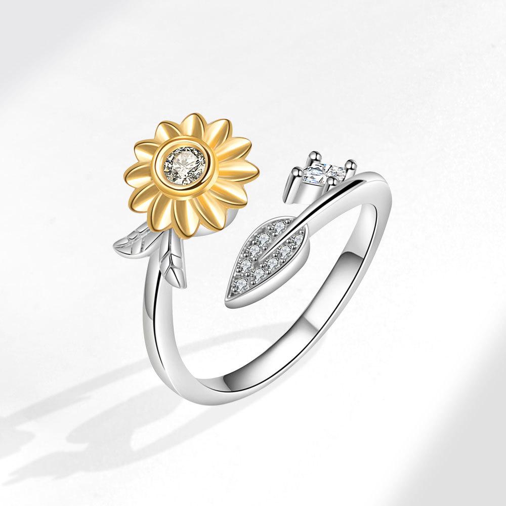 

Кольцо с открытым цветком из циркония, женское дизайнерское кольцо с нишей, двухцветное, с подсолнухом, двойной камелией, персонализированное, универсальное, регулируемое, ветряная мельница, ювелирное изделие