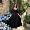 Large size new summer fat sister bow gentle wind dress French long dress covering belly and showing thin skirt