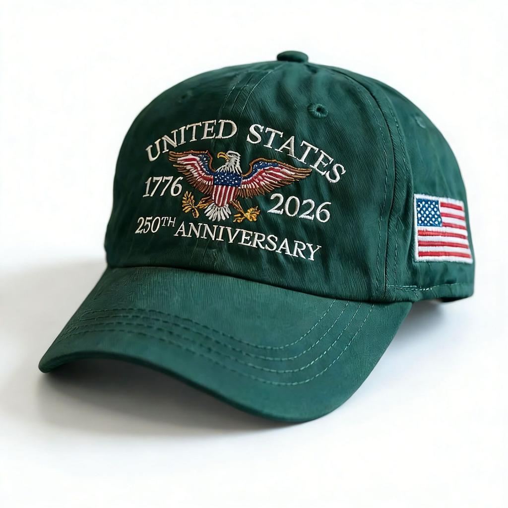 Embroidered Eagle Flag 6-Panel 100% Cotton 250th Anniversary Sporty Baseball Cap Adjustable Outdoor Sun-Protection Snapback