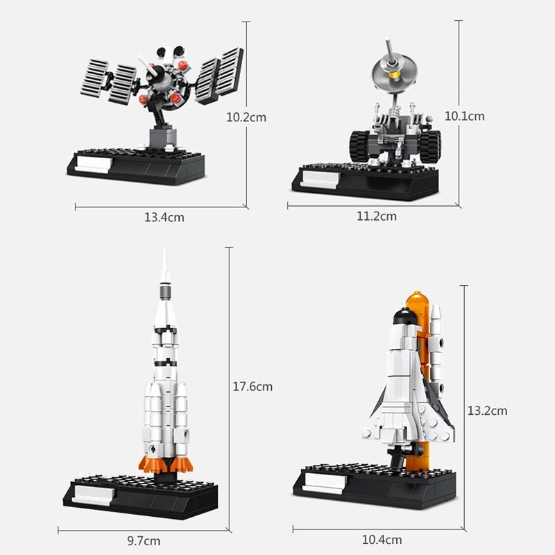 4 Style Spaceship Satellite Space Shuttle Lunar Rover Rocket Model Toys for Children  Kids Gifts City Buidling Blocks Toy