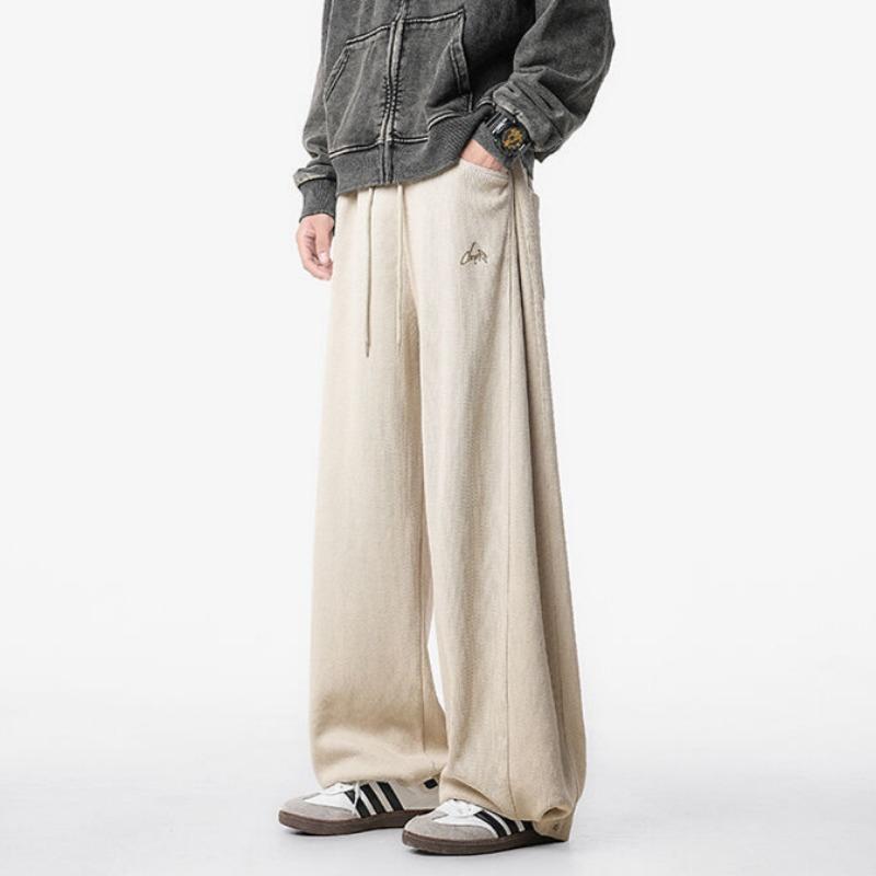 Spring and Autumn Men's New All-match Pleated Wide Leg High Street Vintage Casual Embroidered Sweatpants