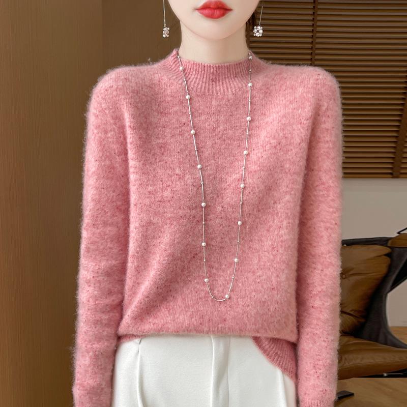 Elegant Advanced Style Seamless Half-High Women's Pullover Sweater in 100% Pure Wool