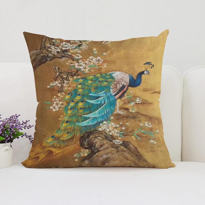 Europe and the United States Sofa Cushion Sets Beautiful Peacock Double-sided Printed Pillow Covers Chair Lumbar Cushion 45x45cm