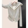 Women's Striped Faux Two-Piece Hooded Long Sleeve Top