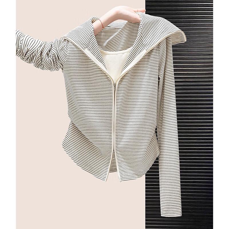Women s Striped Hooded Fake Two-Piece Top