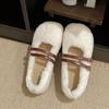 Fashion Autumn Winter Women Fur Flats Shoes Concise Comfort Street Style Soft Sole Female Dress Short Plush Mary Jane Shoes