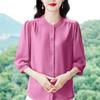 Summer Female Large Size Shirts Ladies High-end Round Neck Middle Sleeve T-shirt Korean Women Fashion Solid Color Thin Tops