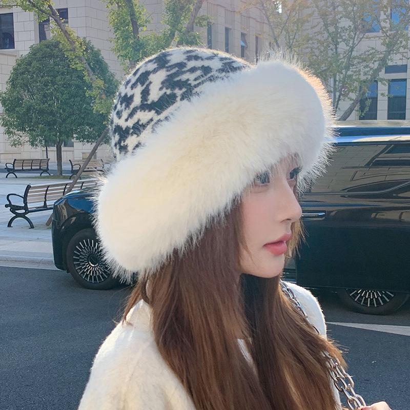 Imitation Mink Fur Straw Hat Women's Autumn and Winter Plush Bucket Hat Warm Ear Protection Mongolian Hat Basin Hat
