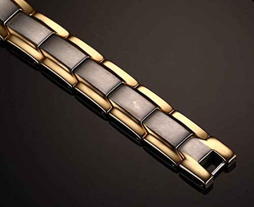 Rockyu Bracelet for Men - Stainless Steel with Gold and Silver Combination - Stylish Wide Plate Design - Hypoallergenic - Perfect Gift for Birthdays,