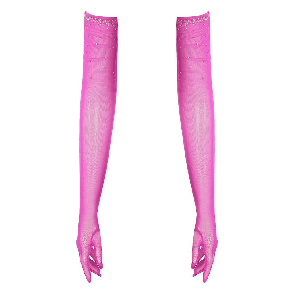 Dámské Jedna Pár Síťované Taneční Rukavice Třpytivé Kamínky Pět Prstů Plná Délka Rukavice Výkonnostní Doplněk