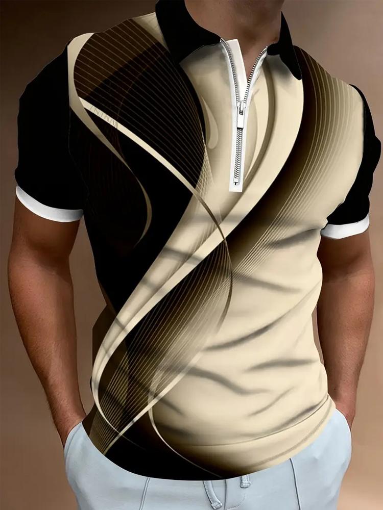 

Мужская повседневная рубашка с уникальным геометрическим 3D-принтом, рубашка-поло на молнии 3XL хаки
