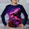 Kids Crew Neck Long Sleeve T‑Shirt, Vibrant T‑Rex 3D Print Casual Loose Halloween Party Daily Wear Tops for Children