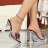 Sexy Banquet Crystal Rhinestone Stiletto Transparent Platform Slippers Summer Women Party Footwear LFD-198711-Q5