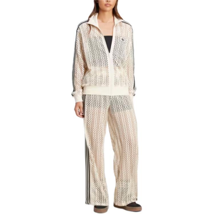 adidas Originals Logo Stand Collar Zip Long Sleeve Jacket Women Jackets Magic-White KC0749