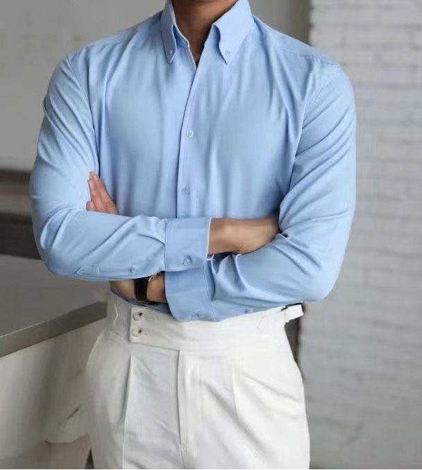 

Мужская приталенная белая рубашка с длинным рукавом в французском стиле - Не требующая глажки, Большой воротник, Деловой формальный XXL небесно-голубой