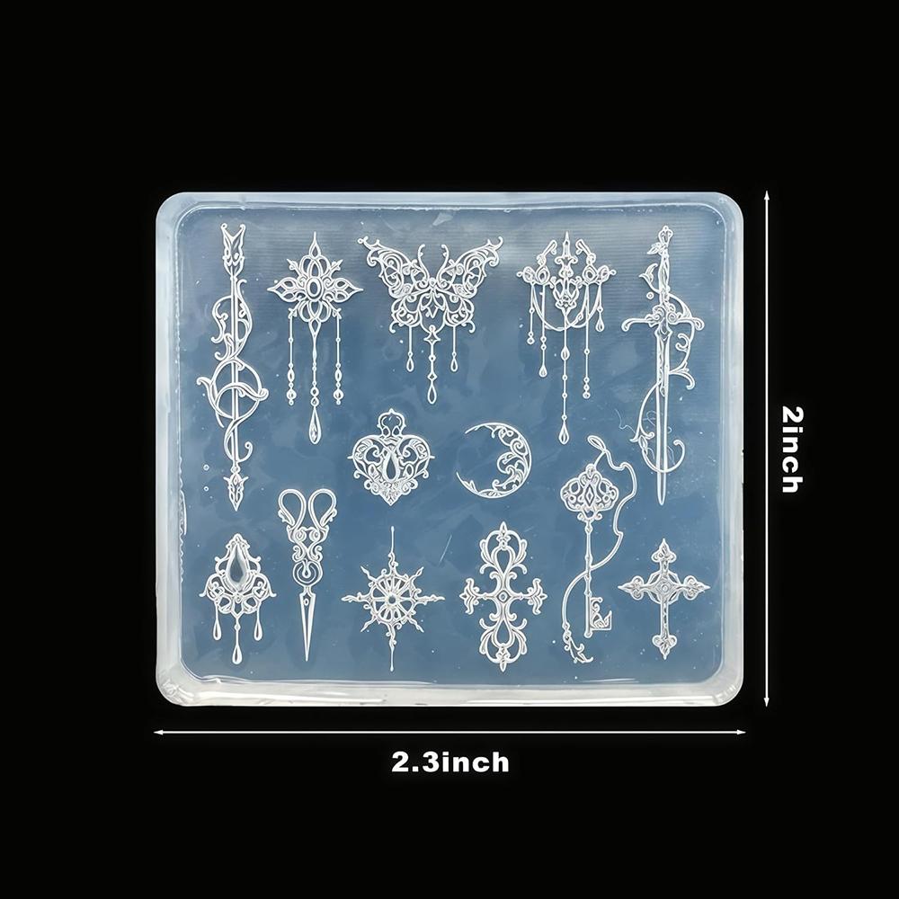 3D Baroque Pattern Gel Nail Art Mold Butterfly Moon Resin Sword Molds for Manicure Accessories Supplies Arrow Silicone Mold