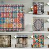 Holzhaus-Tür im Vintage-Stil Mandala Geometrisch Duschvorhang Badezimmervorhang Wasserdicht Polyester mit Haken
