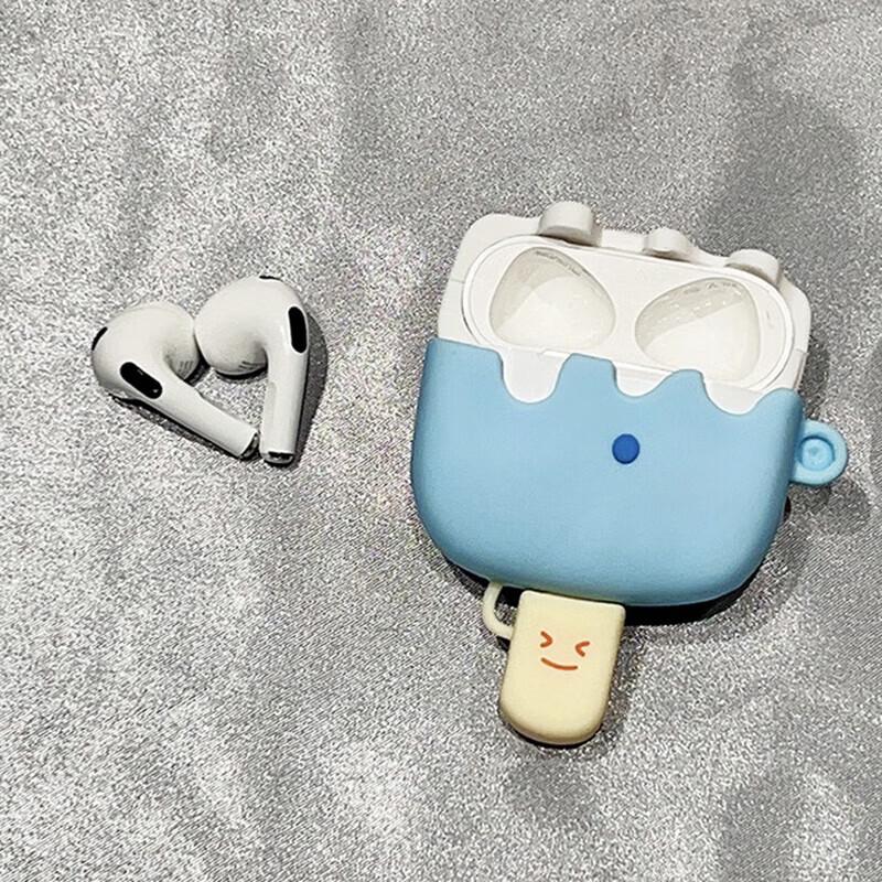 Summer Cool Ice Cream Shaped AirPods 1/2 Generation Case, Apple Bluetooth Earphone Cover, Shockproof Case, Cartoon Ice Cream Pattern Trendy Shell
