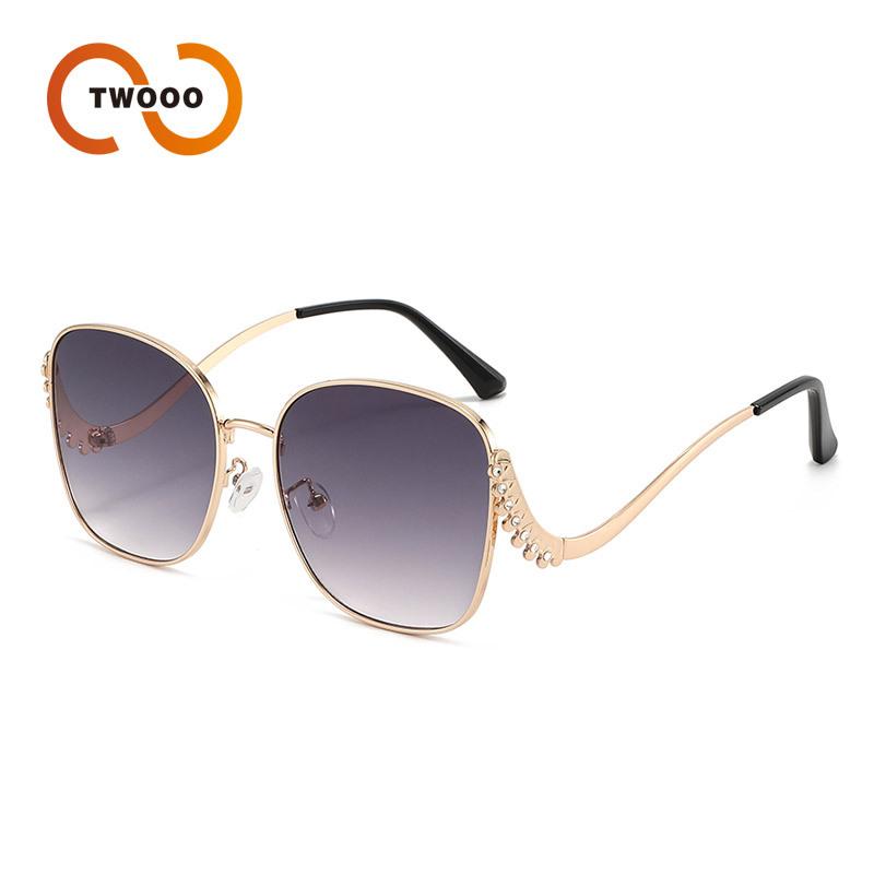 Two circles, personalized metal with diamonds, curved legs, sunglasses, women's European and American festival parties wear sunglasses T