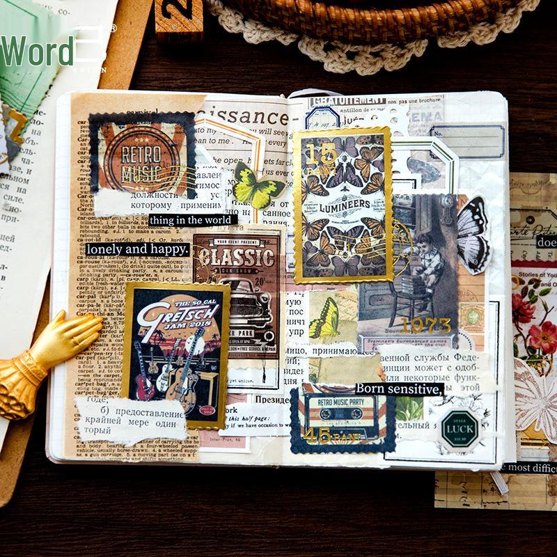 Yan Ji Gold Foil Sticker Pack: Vintage Letter Series for Journal Decoration and DIY Collage, 4 Styles