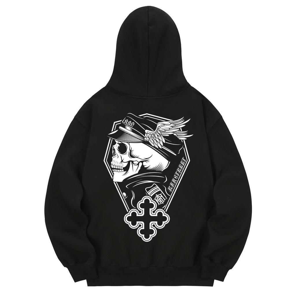 Khb0119 Ghost Skull Fleece Hoodie - Black