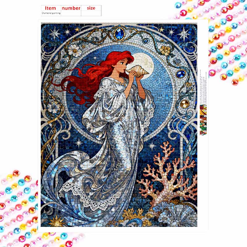 Disney 5d Diamond Painting, Ariel Mermaid Diamond Art Painting Diy Handmade Sticker Gift, Home Decoration Painting