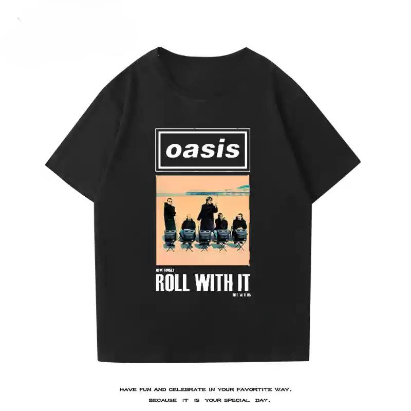 

2024 Oasis Rock Band Short Sleeve T-shirt Male Female Spring Summer New British Pure Cotton Loose Fashion Shirt Short Sleeve 4XL