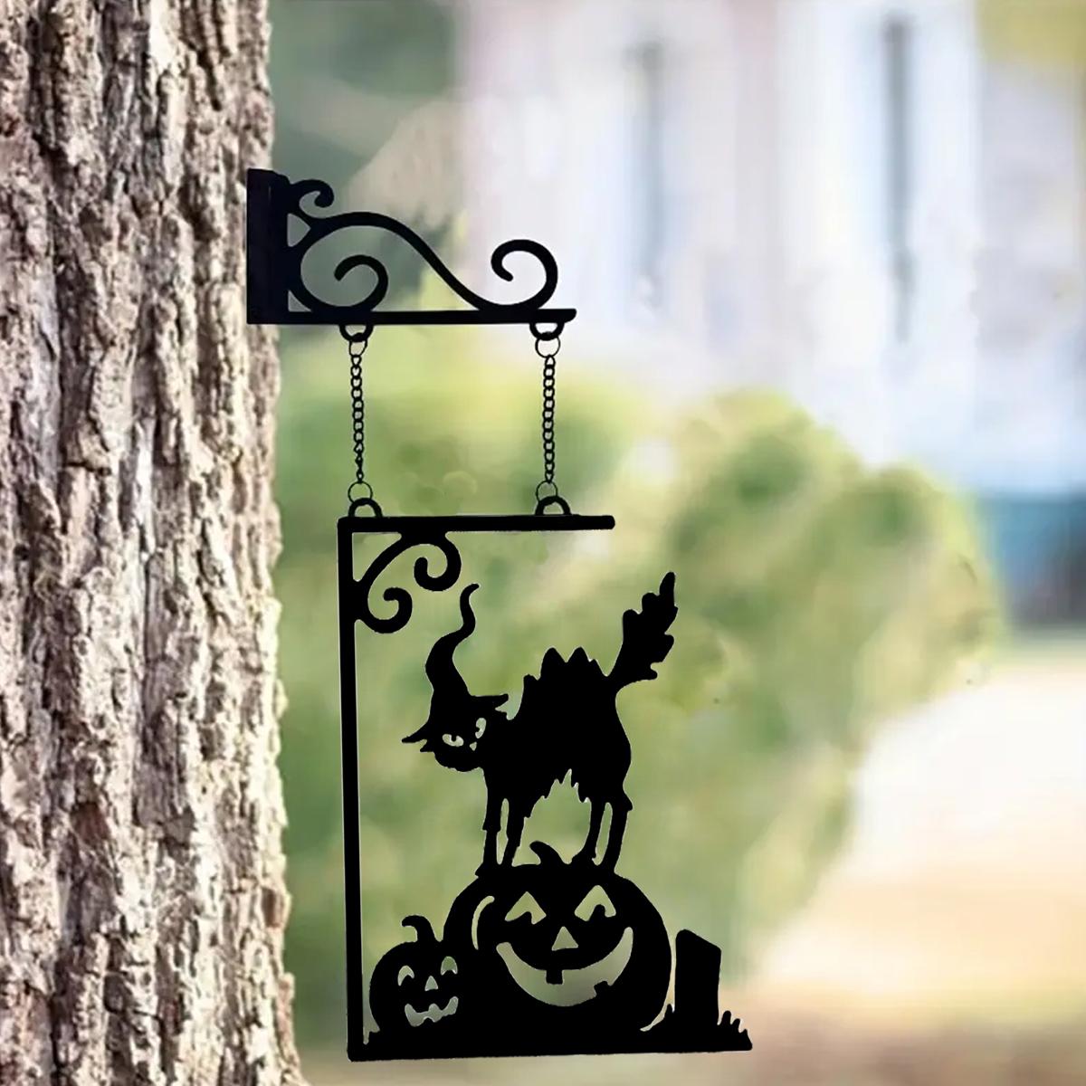 Halloween Silhouette Metal Sign, Black Cat Metal Silhouette, Metal Silhouette Yard Sign, Outline Wall Decoration, Metal, Suitable for Halloween