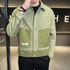Men's Korean-Style Contrast Stitching Twill Jacket - Trendy 2023 Spring/Autumn Green Fashion.