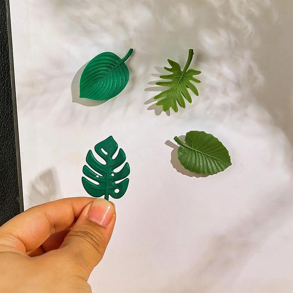 4pcs Tropical Leaves Shaped Fridge Magnets Cute Kitchen Decoration, Waterproof Memo Holders and Refrigerator Accessories
