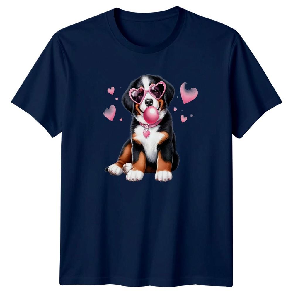 Bernese Mountain Dog Puppy Heart Glasses Bubblegum Dogs Unisexs TShirt Unisexs