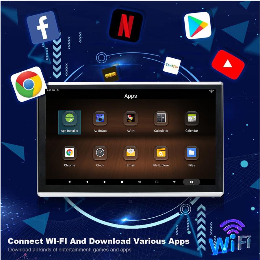 Pair 9inch HD 1080P Android 9.0 RAM 1GB ROM 16GB Octa-core 1.5GHz AV Audio IN Mirror Link OBD TPMS FM Headrest Rear Seat Monitors Touch Screen