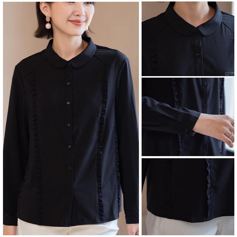 YUN Yun Fashion Women's Shirt Solid Color Chiffon Design Shirt Women's Temperament Casual Commuter Hong Kong Style Shirt Women