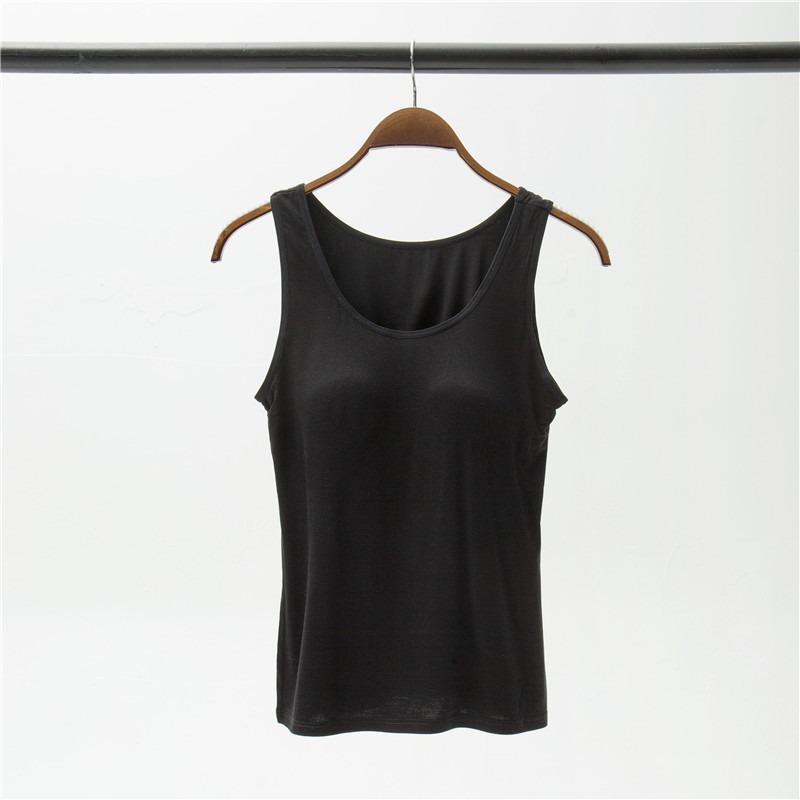 Modal Women's Wireless Strappy Tank Top with Built-in Bra Cups for Yoga